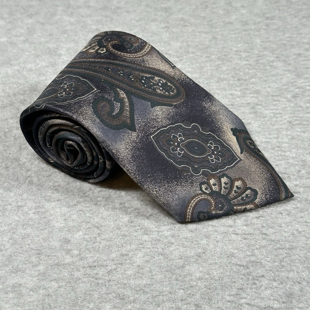 Vintage Zylos by George‎ Machado 100% Italian Silk Paisley/Abstract Tie Gray USA